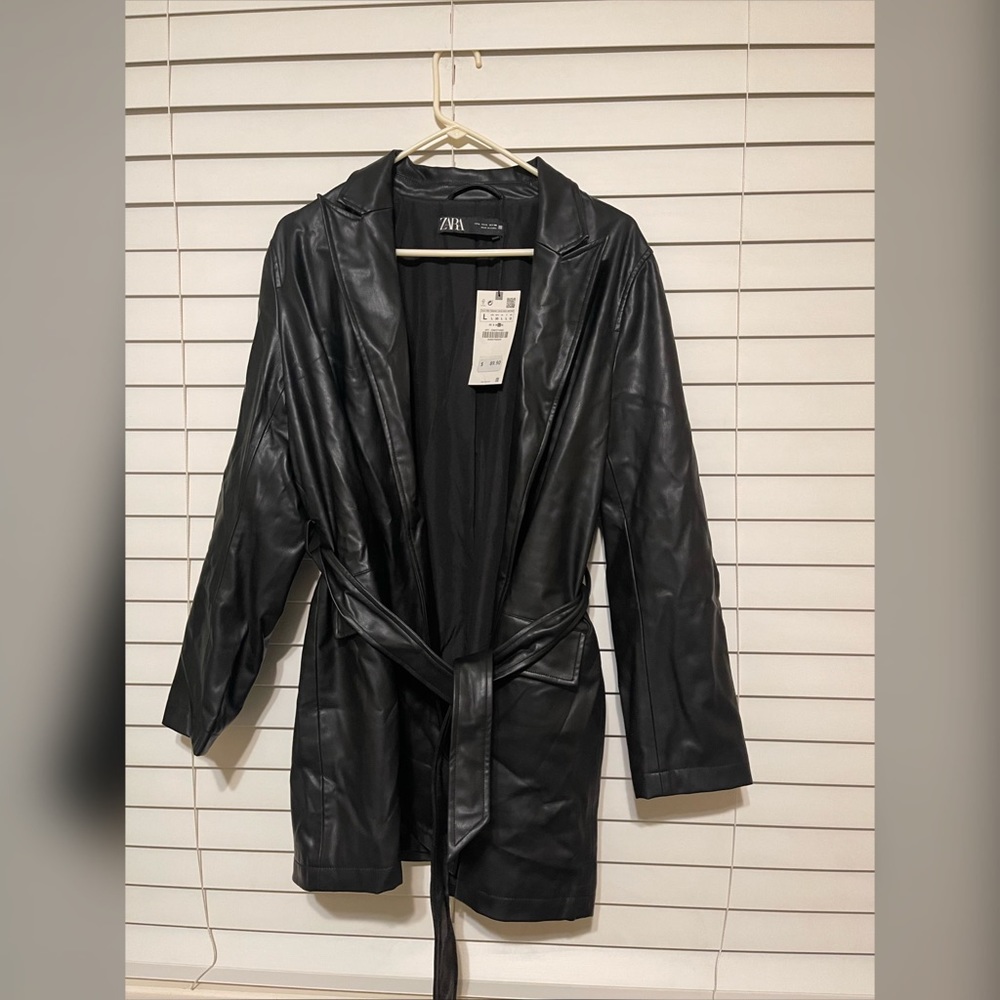 NWT Zara faux leather long jacket